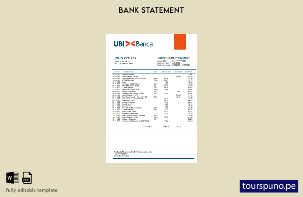 listo para imprimir plantilla de word   extracto bancario de UBI BANCA de Italia